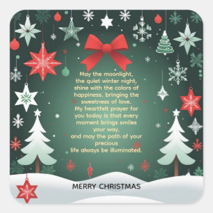 Festive Christmas Red Bow, Snowflakes & Winter Square Sticker