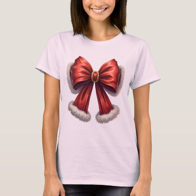 Festive Christmas Red Bow T-Shirt (Front)
