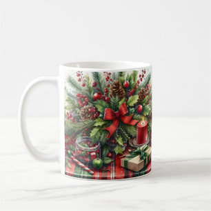 Festive Christmas Red Bow with Greenery Coffee Mug