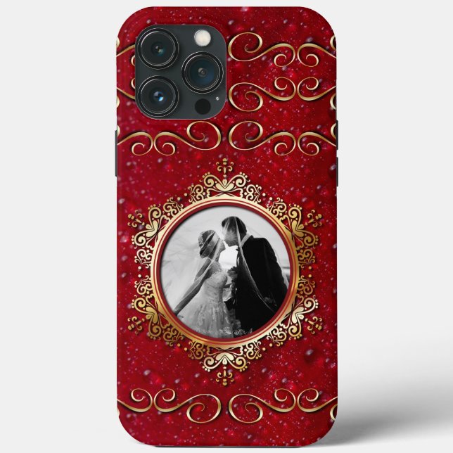Festive Christmas Red Gold Snowflake Winter Photo  Case-Mate iPhone Case (Back)