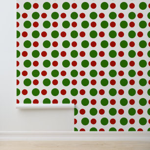 Festive Christmas red green polka dots pattern Wallpaper