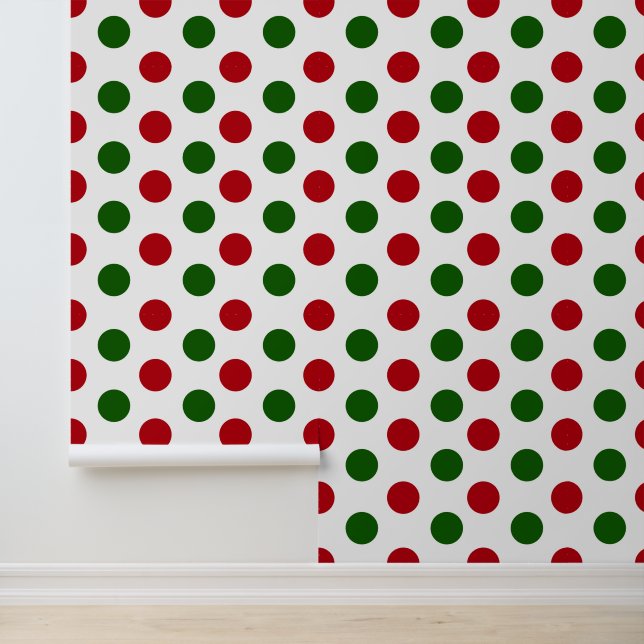 Festive Christmas red green polka dots pattern  Wallpaper (Application)