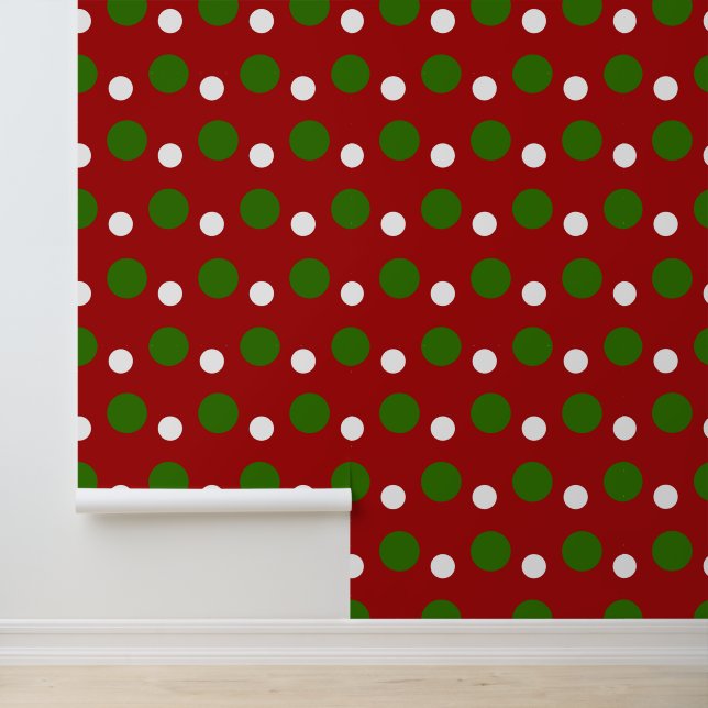Festive Christmas red green polka dots pattern Wallpaper (Application)