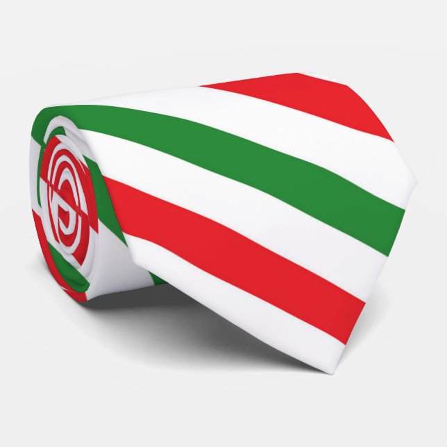 Festive Christmas red green white stripe tie (Rolled)