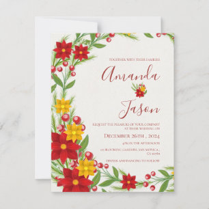 Festive Christmas Red Green Wreath Floral wedding  Invitation