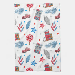 Festive Christmas  Red Retro Van Fir Tree Branches Tea Towel