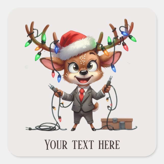 Festive Christmas reindeer add text Square Sticker (Front)