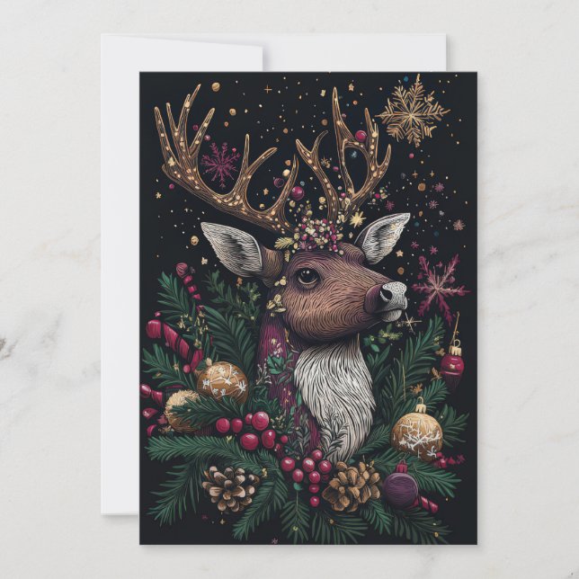 Festive Christmas Reindeer Greeting Card (Front)
