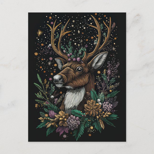 Festive Christmas Reindeer Greeting Card (Front)