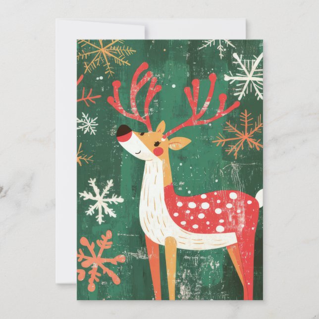 Festive Christmas Reindeer Greeting Card (Front)