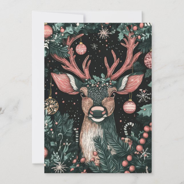 Festive Christmas Reindeer Greeting Card (Front)