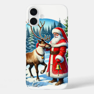 Festive Christmas reindeer Santa  iPhone 16 Plus Case