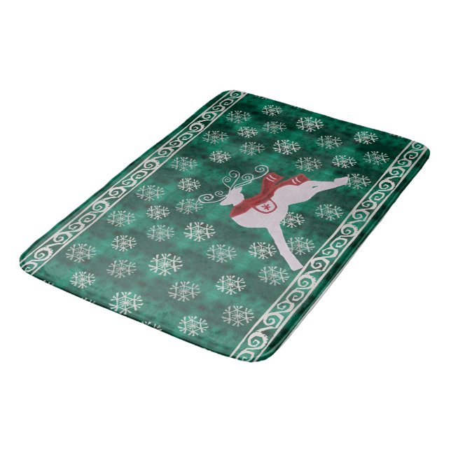 Festive Christmas Reindeer & Snowflake Bath Mat (Angled)