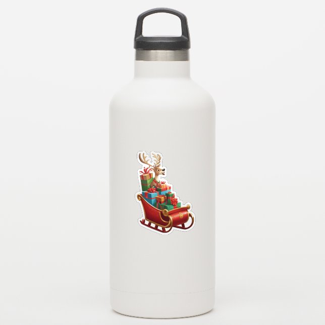 Festive Christmas Reindeer Sticker (Waterbottle)
