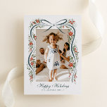 Festive Christmas Ribbon with Poinsettias<br><div class="desc">Send you family and friends a family update and message of holiday cheer with this one-photo Christmas card featuring a trendy, hand-drawn illustration of a dusty blue ribbon accented with festive sprigs of red poinsettia flowers, greenery and real gold foil metallic berry dots. Traditional fonts keep the design feeling high...</div>