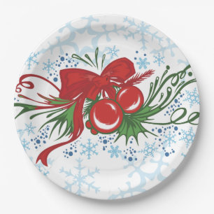 Festive Christmas Ribbons Ornaments Snowflakes Paper Plate