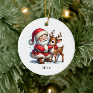 Festive Christmas Santa add year and message Ceramic Tree Decoration