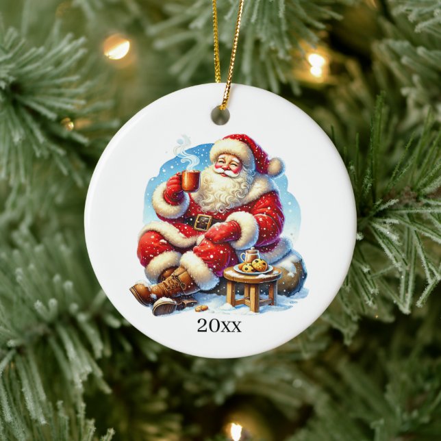 Festive Christmas Santa add year and message  Ceramic Tree Decoration (Tree)