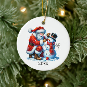 Festive Christmas Santa add year & Message  Ceramic Tree Decoration