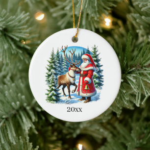 Festive Christmas Santa add year & Message  Ceramic Tree Decoration