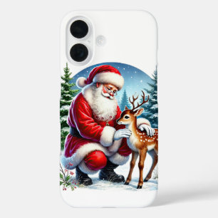 Festive Christmas Santa and deer  iPhone 16 Case