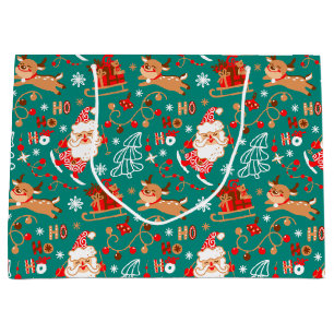 Festive Christmas Santa and Reindeer Large Gift Bag