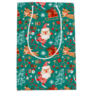Festive Christmas Santa and Reindeer Medium Gift Bag