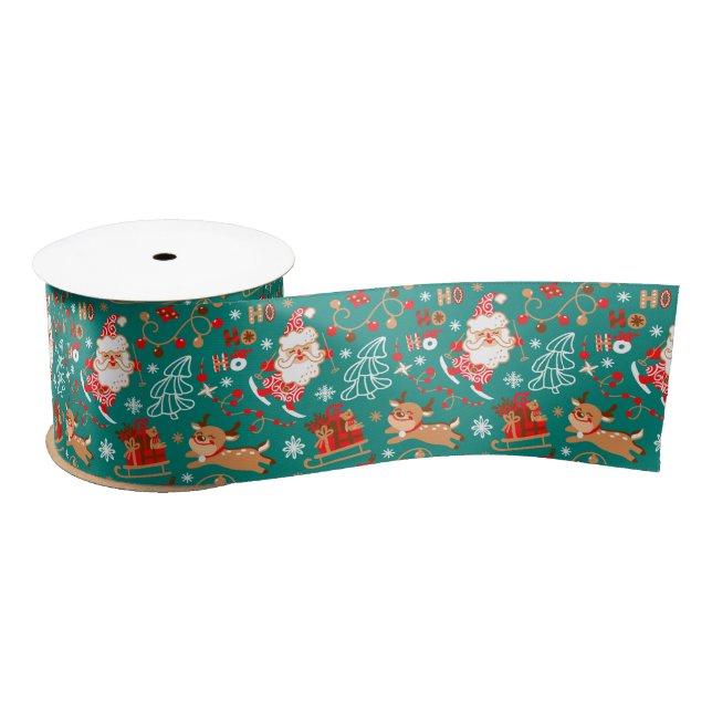 Festive Christmas Santa and Reindeer  Wrapping Pap Satin Ribbon (Spool)