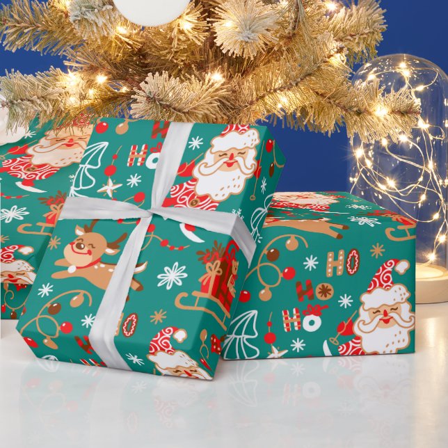 Festive Christmas Santa and Reindeer  Wrapping Paper (Holidays)
