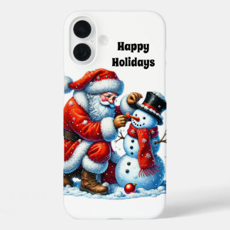 Festive Christmas Santa and snowman  iPhone 16 Plus Case
