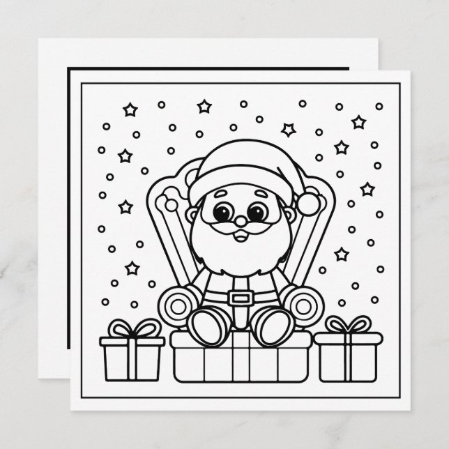 Festive Christmas Santa colouring  Holiday Card (Front/Back)