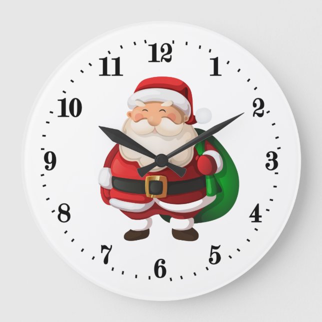 Festive Christmas Santa Holiday Large Clock (Front)
