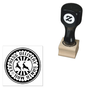 Festive Christmas Santa mail Rubber Stamp