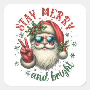 Festive Christmas Santa Merry Bright Square Sticker