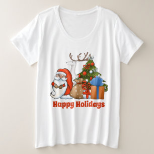 Festive Christmas Santa reindeer add message Plus Size T-Shirt