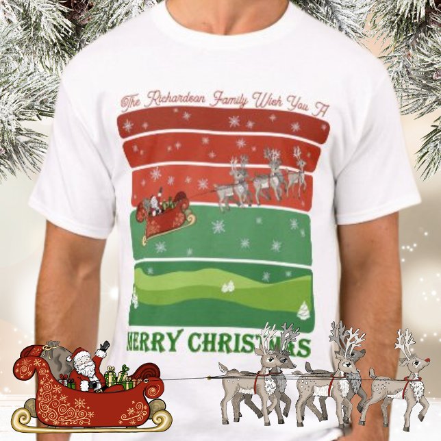 Festive Christmas Santa, Sleigh and Reindeer T-Shirt (This personalised family t-shirt will get you feeling festive this Christmas!)