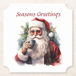 Festive Christmas Santa watercolor Paper Coaster