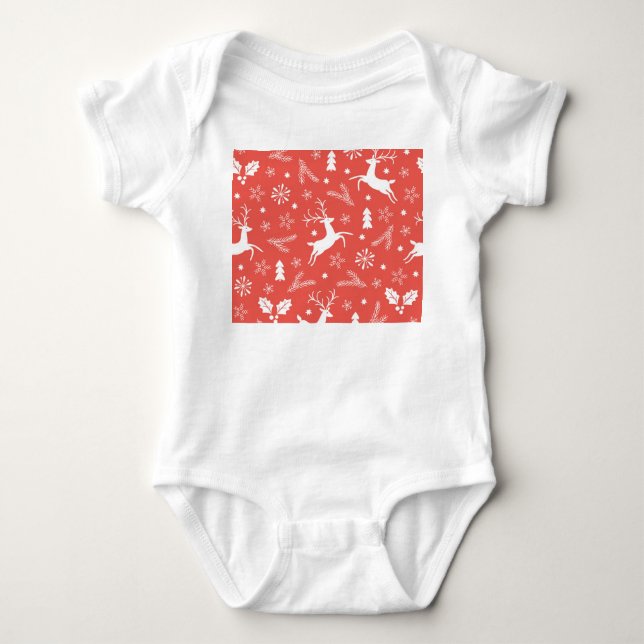 Festive Christmas Seamless Pattern Baby Bodysuit (Front)