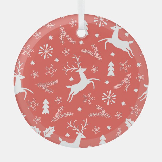 Festive Christmas Seamless Pattern Glass Tree Decoration (Front)