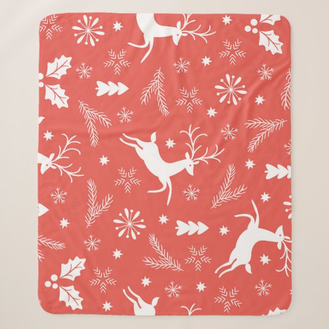 Festive Christmas Seamless Pattern Sherpa Blanket (Front)