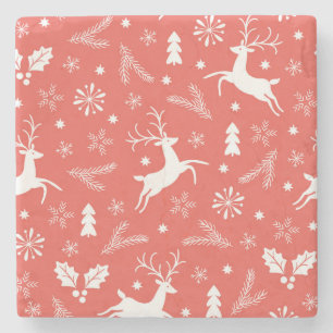 Festive Christmas Seamless Pattern Stone Coaster