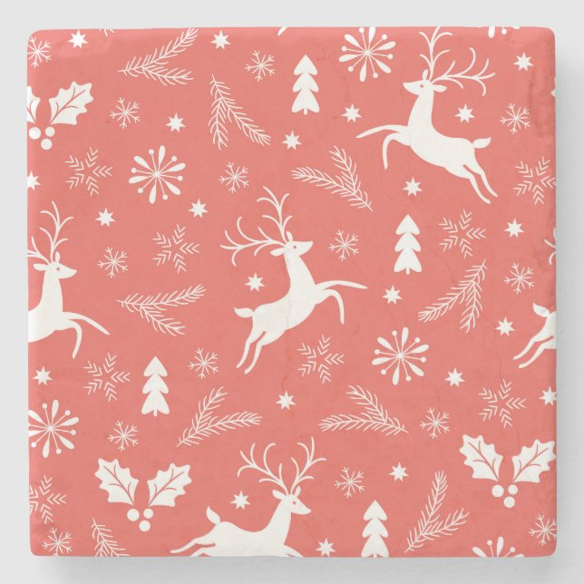 Festive Christmas Seamless Pattern Stone Coaster (Front)
