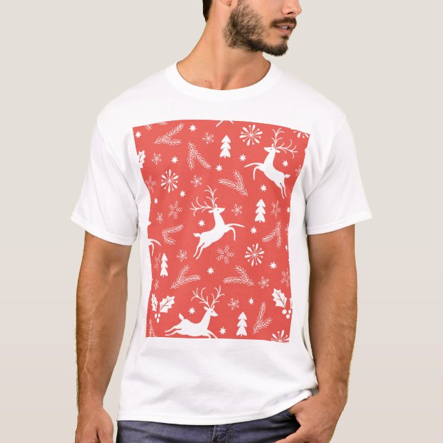 Festive Christmas Seamless Pattern T-Shirt (Front)