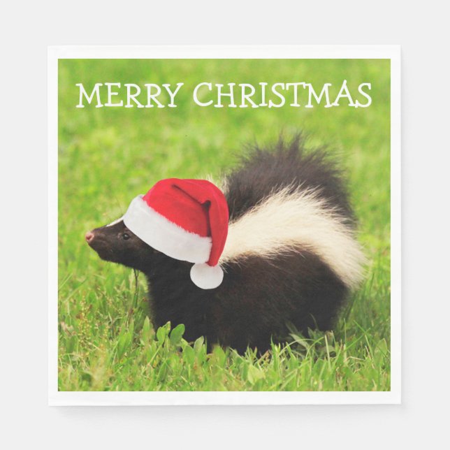 Festive Christmas Skunk Holiday Napkin (Front)