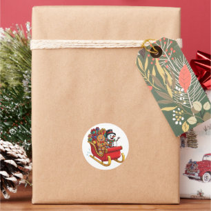 Festive Christmas Sleigh Ride with Gingerbread Man Classic Round Sticker