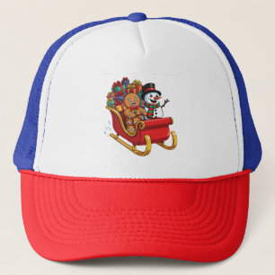 Festive Christmas Sleigh Ride with Gingerbread Man Trucker Hat