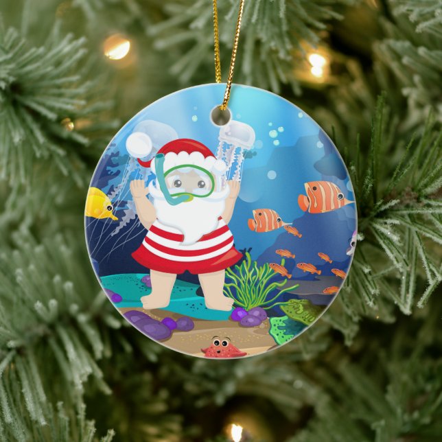 Festive Christmas snorkelling Santa Ceramic Tree Decoration (Tree)