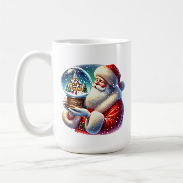 Festive Christmas snow globe Santa Coffee Mug (Left)