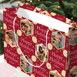 Festive Christmas Snowflake Photo Classic Deep Red Large Gift Bag