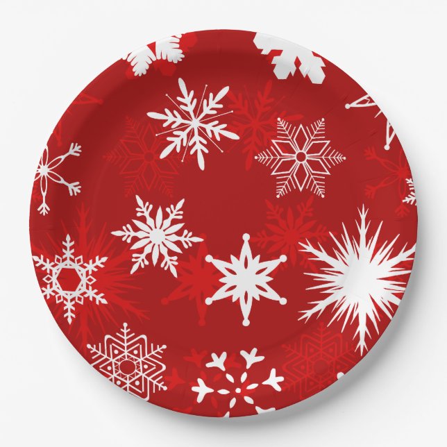 Festive Christmas snowflakes Paper Plate (Front)